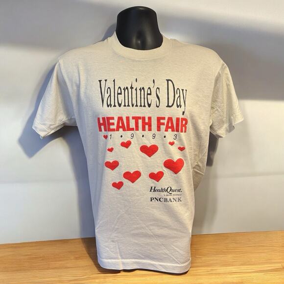 Vintage 1993 Valentines DayPNC Bank Heath Fair T Shirt Sz Lg Screen Stars Best - Picture 1 of 6